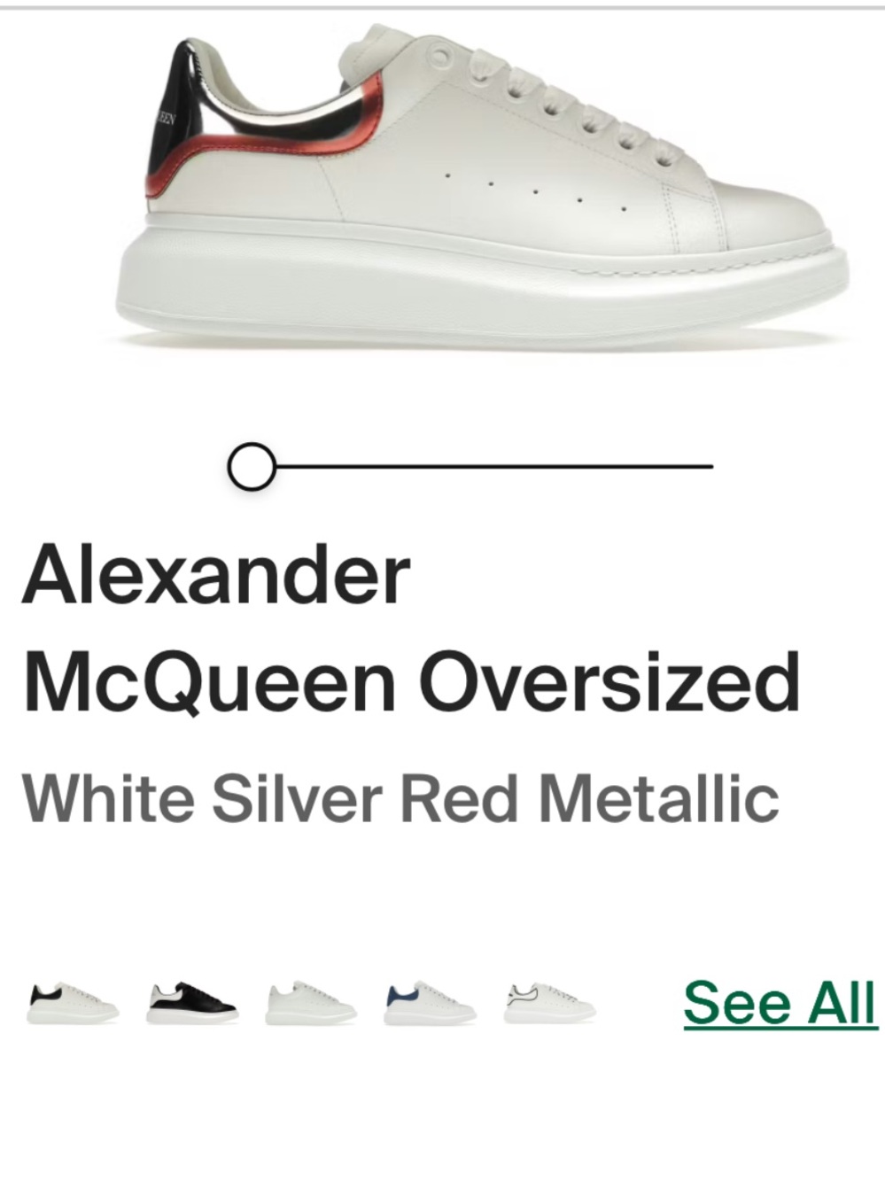 Alexander McQueen Oversized White Leather Sneaker with Silver Red Metallic